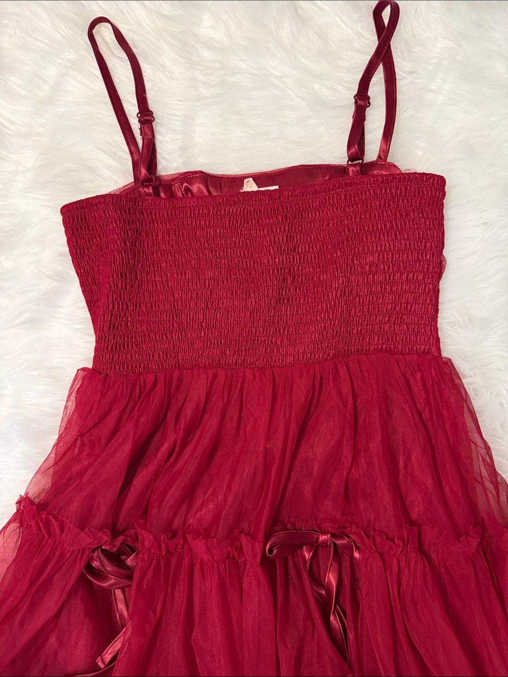 Listicle Red Tulle Size Small Spaghetti Strap Midi Party Holiday Formal Dress - Picture 4 of 8